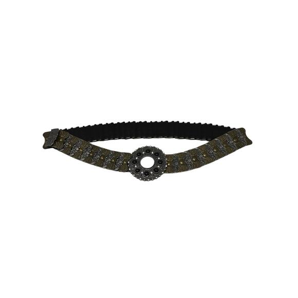 Vintage Metal Brass Beaded Rhinestone Fish Scale Stretch Belt Art to Wear L/XL